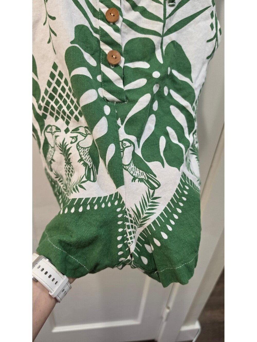 Rachel Zoe Green and White Linen Blend Romper Size 6 - Picture 7 of 9